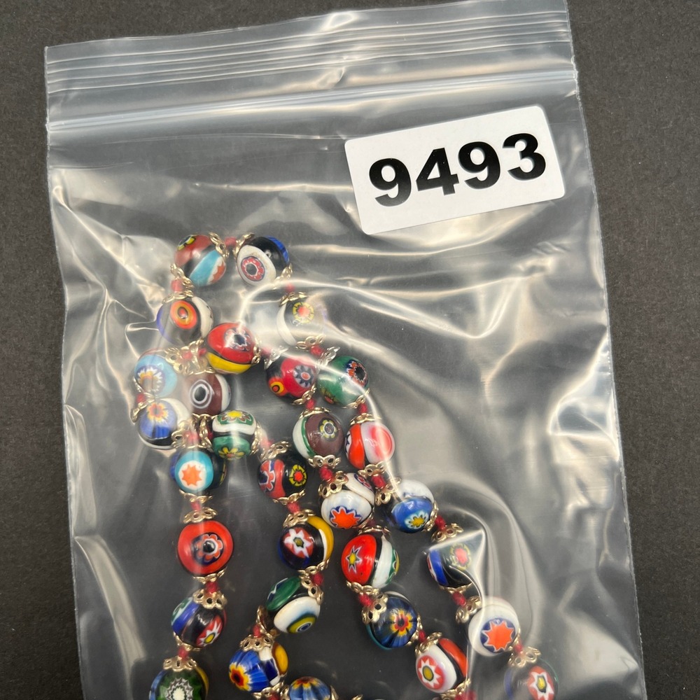 Vintage Venetian Millefiori Glass Beaded Necklace Hand Knotted 24" - Picture 10 of 10